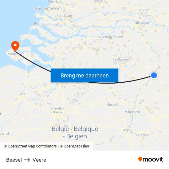 Beesel to Veere map