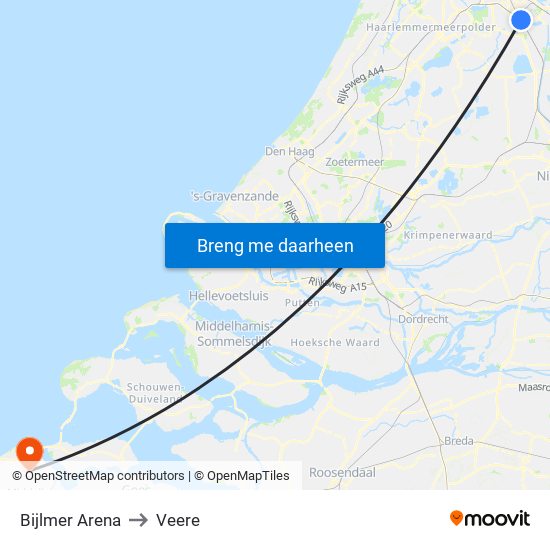 Bijlmer Arena to Veere map