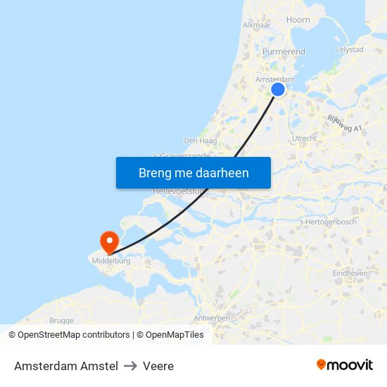 Amsterdam Amstel to Veere map