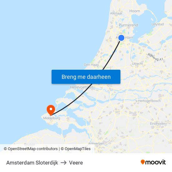 Amsterdam Sloterdijk to Veere map