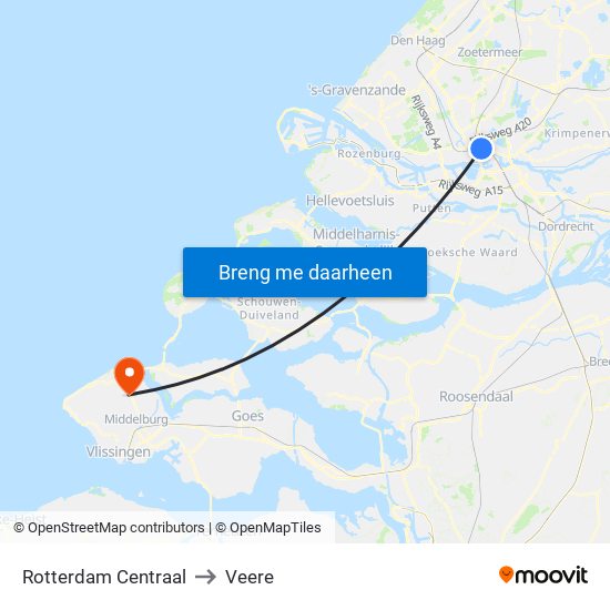 Rotterdam Centraal to Veere map