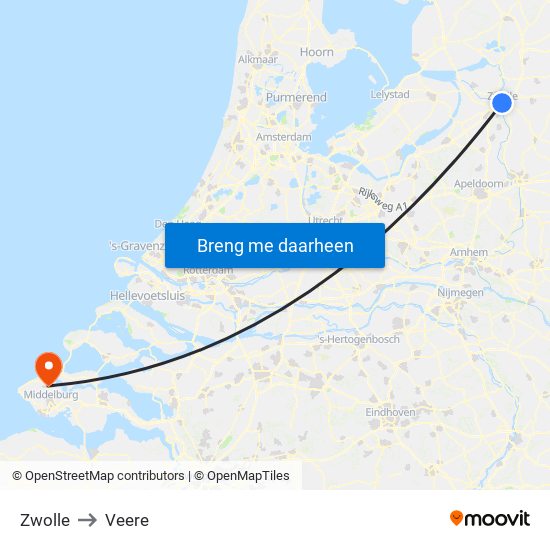 Zwolle to Veere map