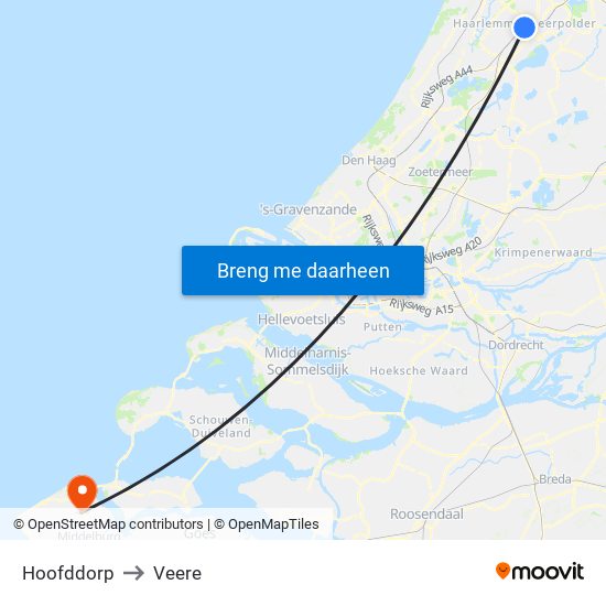 Hoofddorp to Veere map