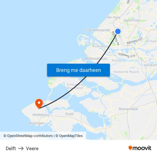Delft to Veere map