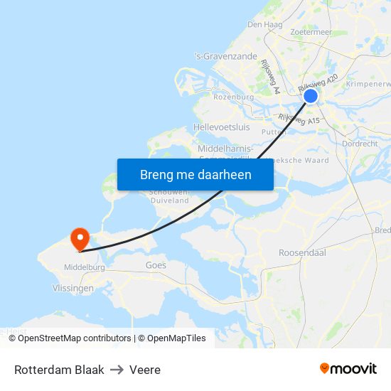 Rotterdam Blaak to Veere map