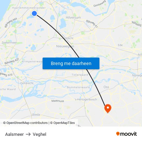 Aalsmeer to Veghel map