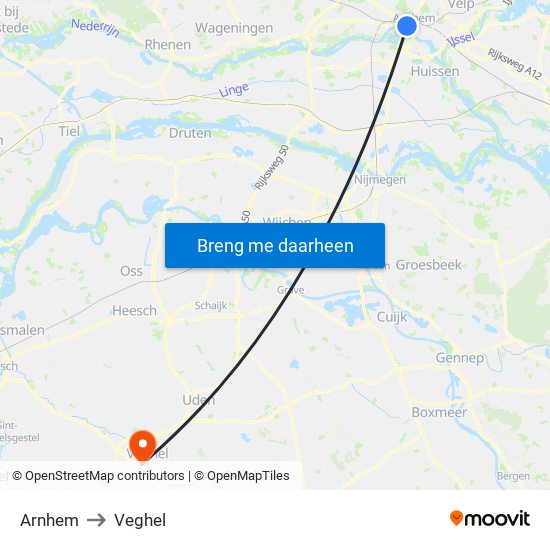 Arnhem to Veghel map