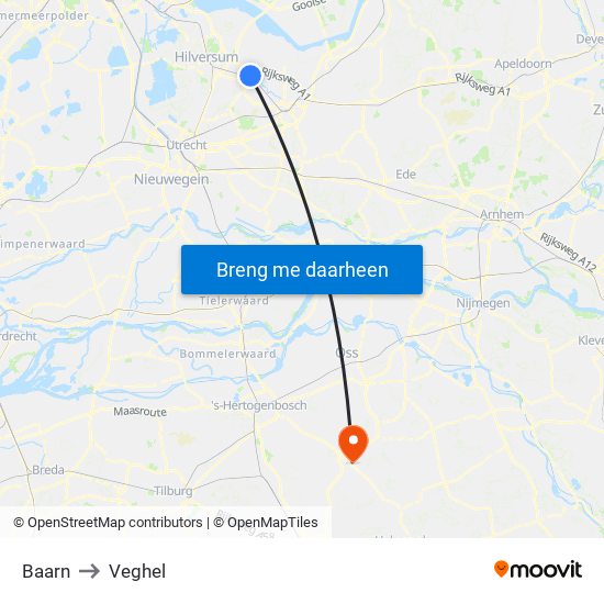 Baarn to Veghel map