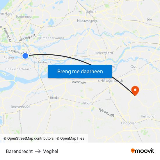 Barendrecht to Veghel map
