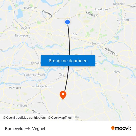 Barneveld to Veghel map