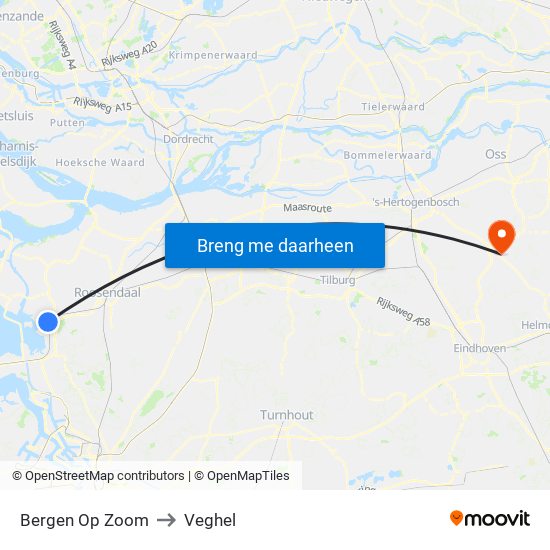 Bergen Op Zoom to Veghel map