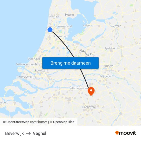 Beverwijk to Veghel map