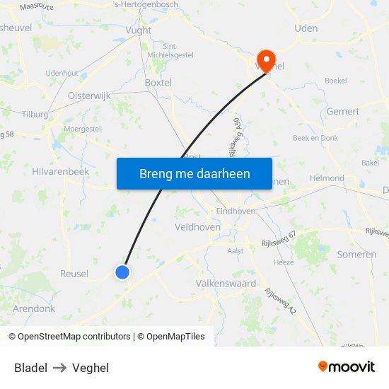 Bladel to Veghel map