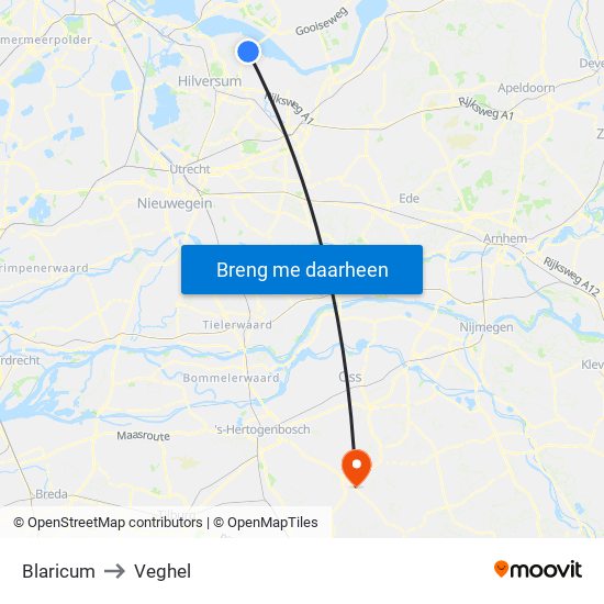 Blaricum to Veghel map