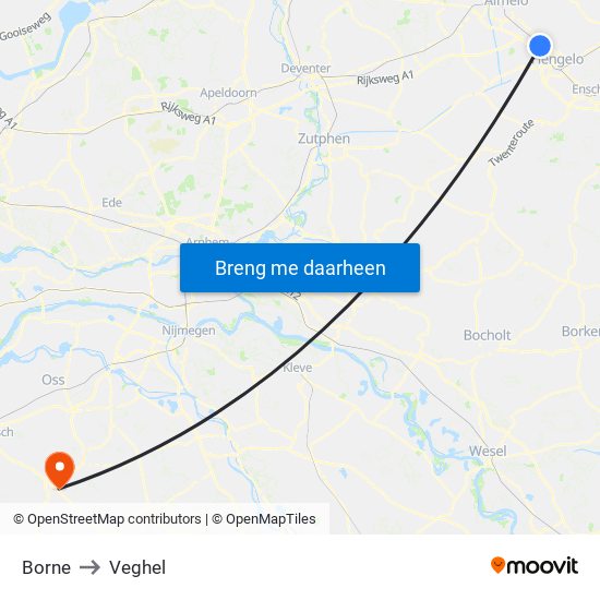 Borne to Veghel map