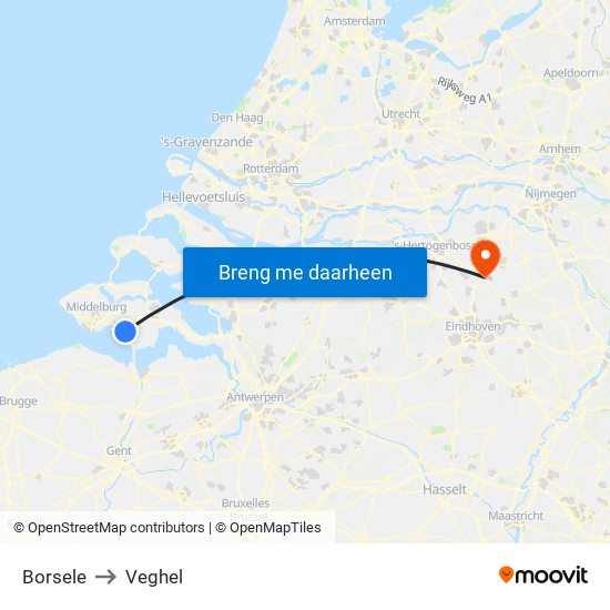 Borsele to Veghel map