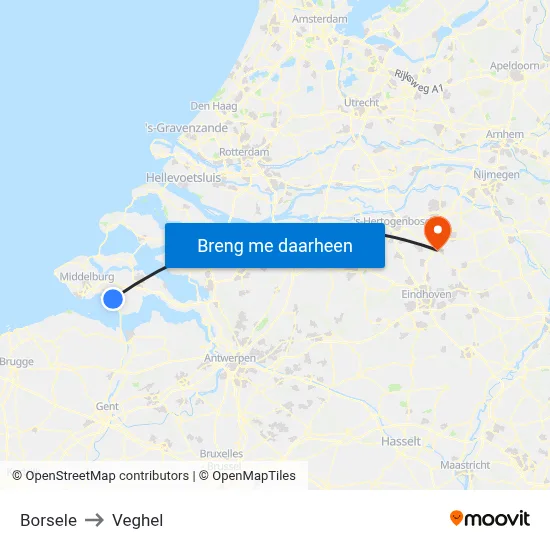 Borsele to Veghel map