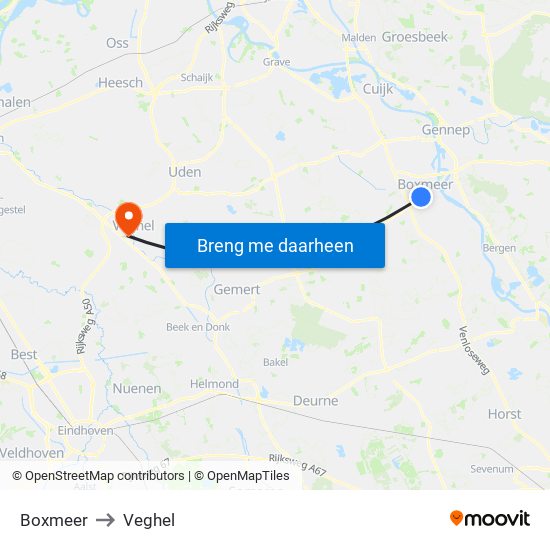 Boxmeer to Veghel map