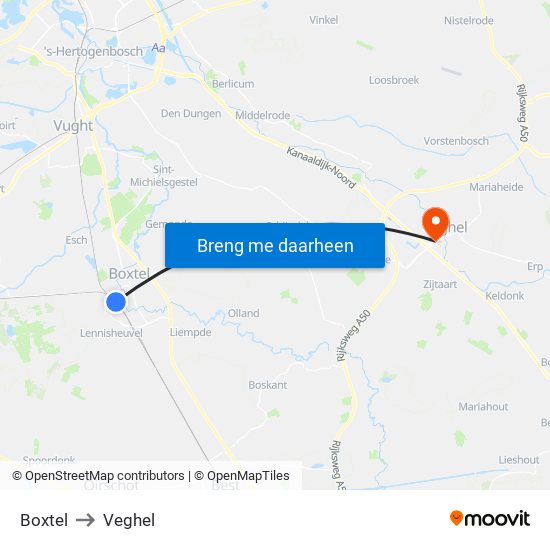 Boxtel to Veghel map