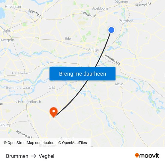 Brummen to Veghel map