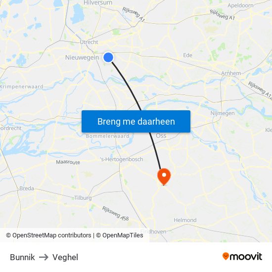 Bunnik to Veghel map