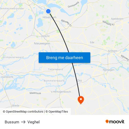 Bussum to Veghel map