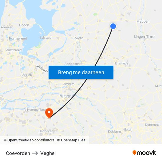 Coevorden to Veghel map