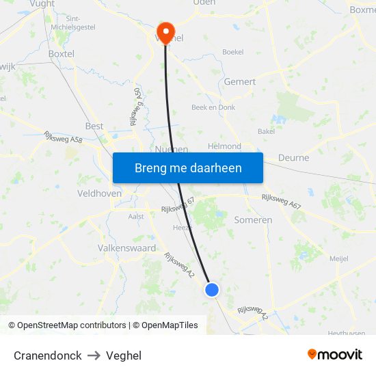 Cranendonck to Veghel map