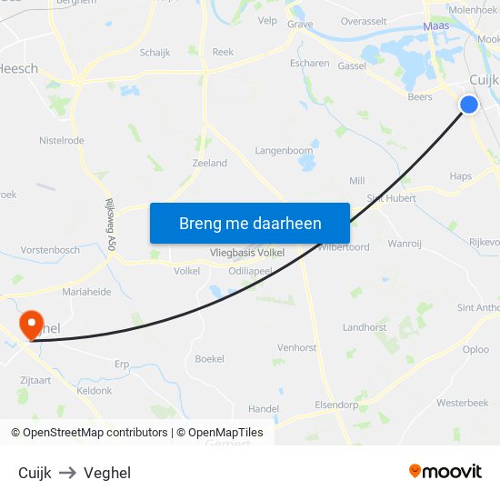 Cuijk to Veghel map