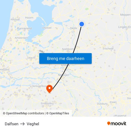 Dalfsen to Veghel map