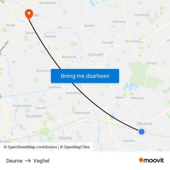 Deurne to Veghel map