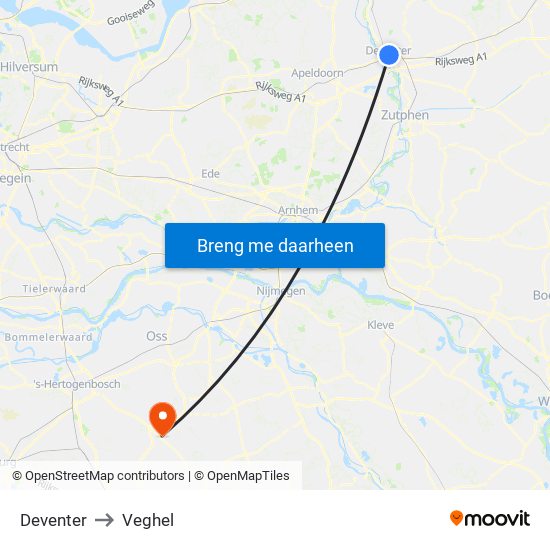 Deventer to Veghel map