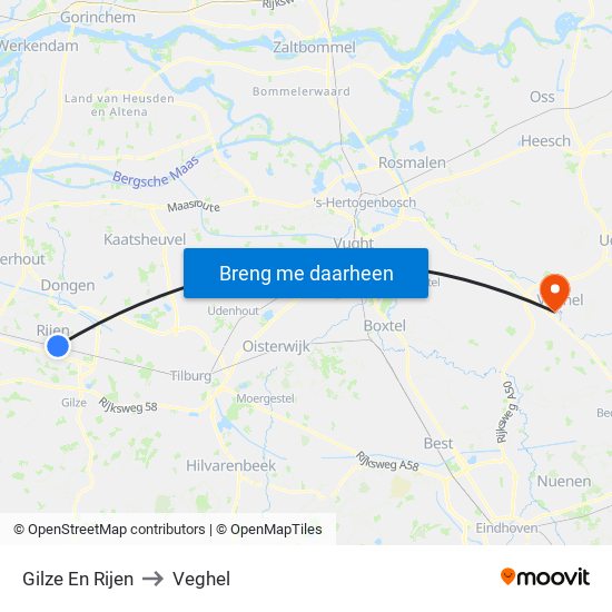 Gilze En Rijen to Veghel map