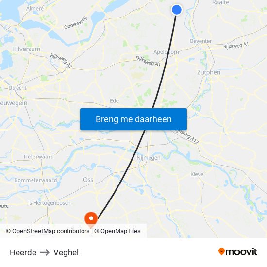 Heerde to Veghel map
