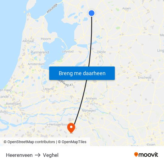 Heerenveen to Veghel map
