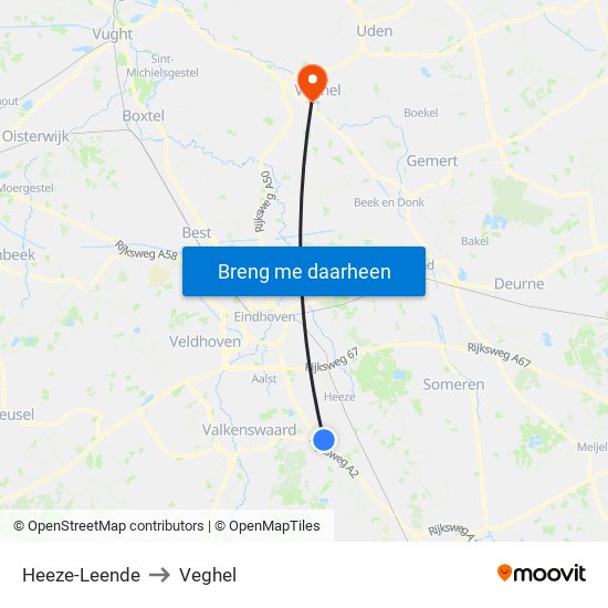 Heeze-Leende to Veghel map