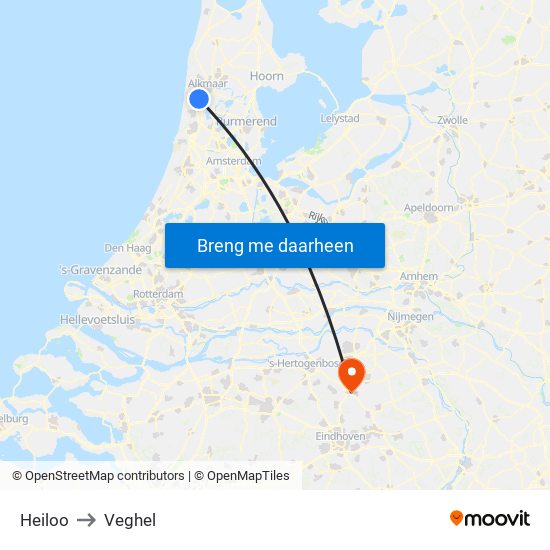 Heiloo to Veghel map