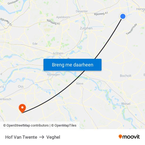 Hof Van Twente to Veghel map
