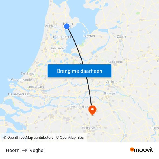 Hoorn to Veghel map