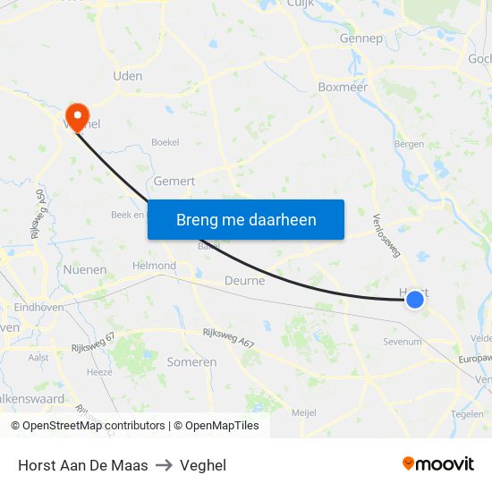 Horst Aan De Maas to Veghel map