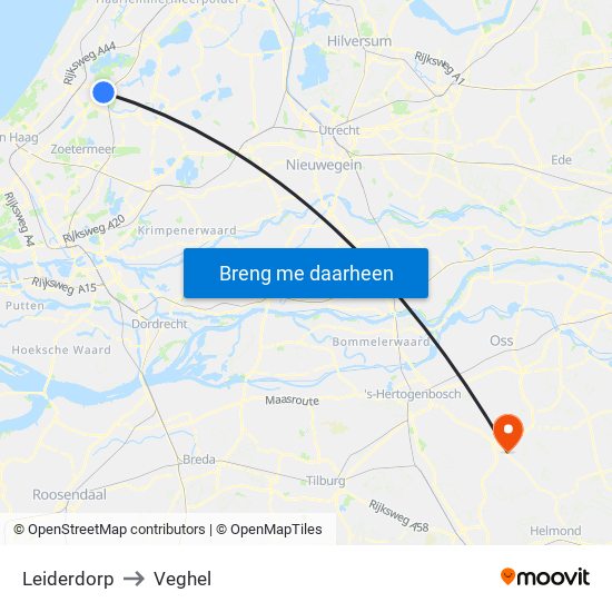 Leiderdorp to Veghel map