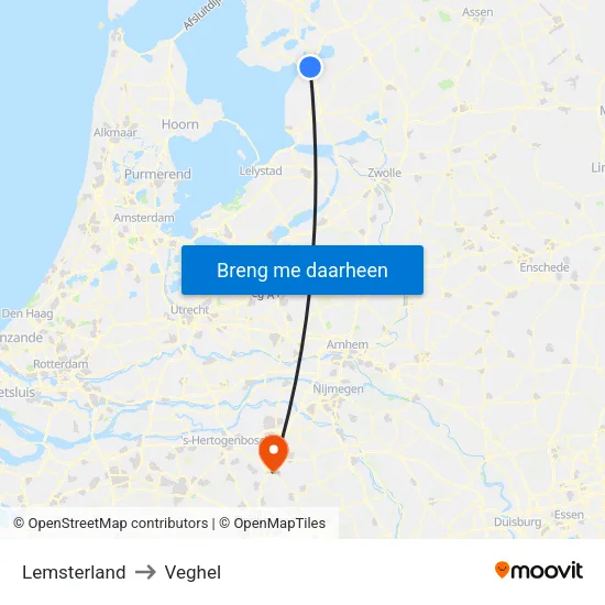 Lemsterland to Veghel map
