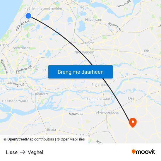 Lisse to Veghel map