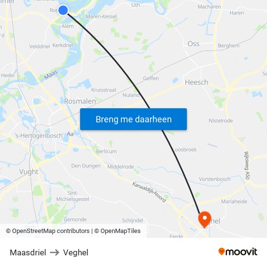 Maasdriel to Veghel map