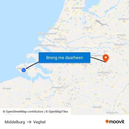 Middelburg to Veghel map