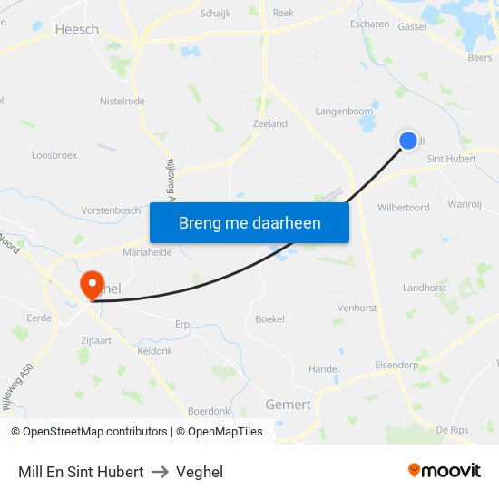 Mill En Sint Hubert to Veghel map