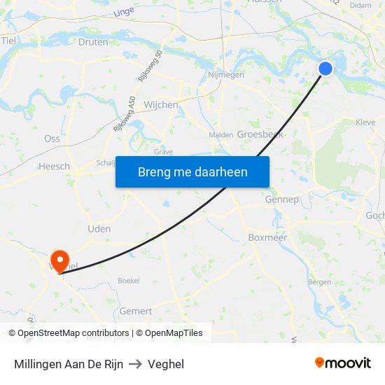 Millingen Aan De Rijn to Veghel map