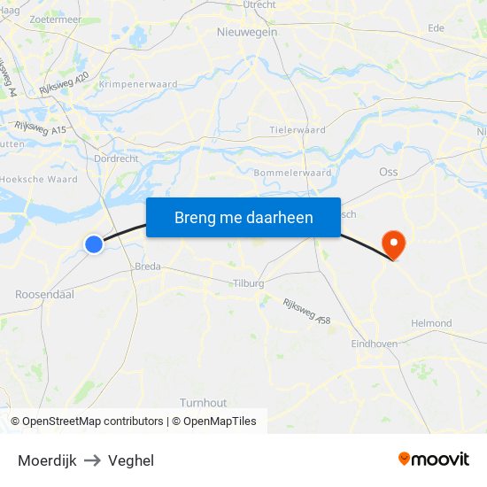 Moerdijk to Veghel map