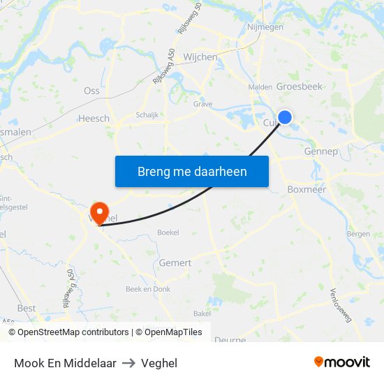 Mook En Middelaar to Veghel map