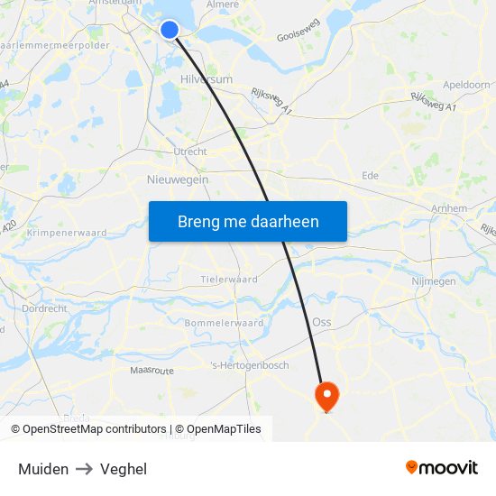 Muiden to Veghel map